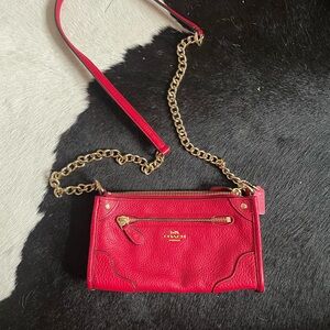 Coach Red Leather Crossbody Bag with Gold Chain